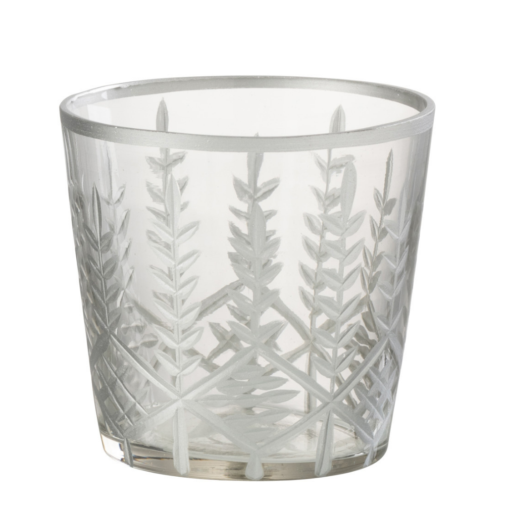 J-Line windlicht Chloe - glas - transparant/zilver - small - 2 stuks