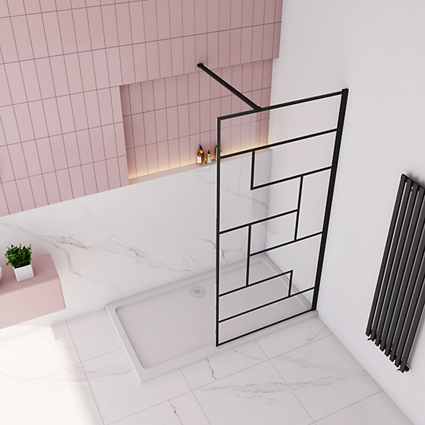 Paroi de douche à l'italienne 100x200cm avec barre de fixation carrée 90cm,8mm verre anticalcaire,style atelier -Noir mat