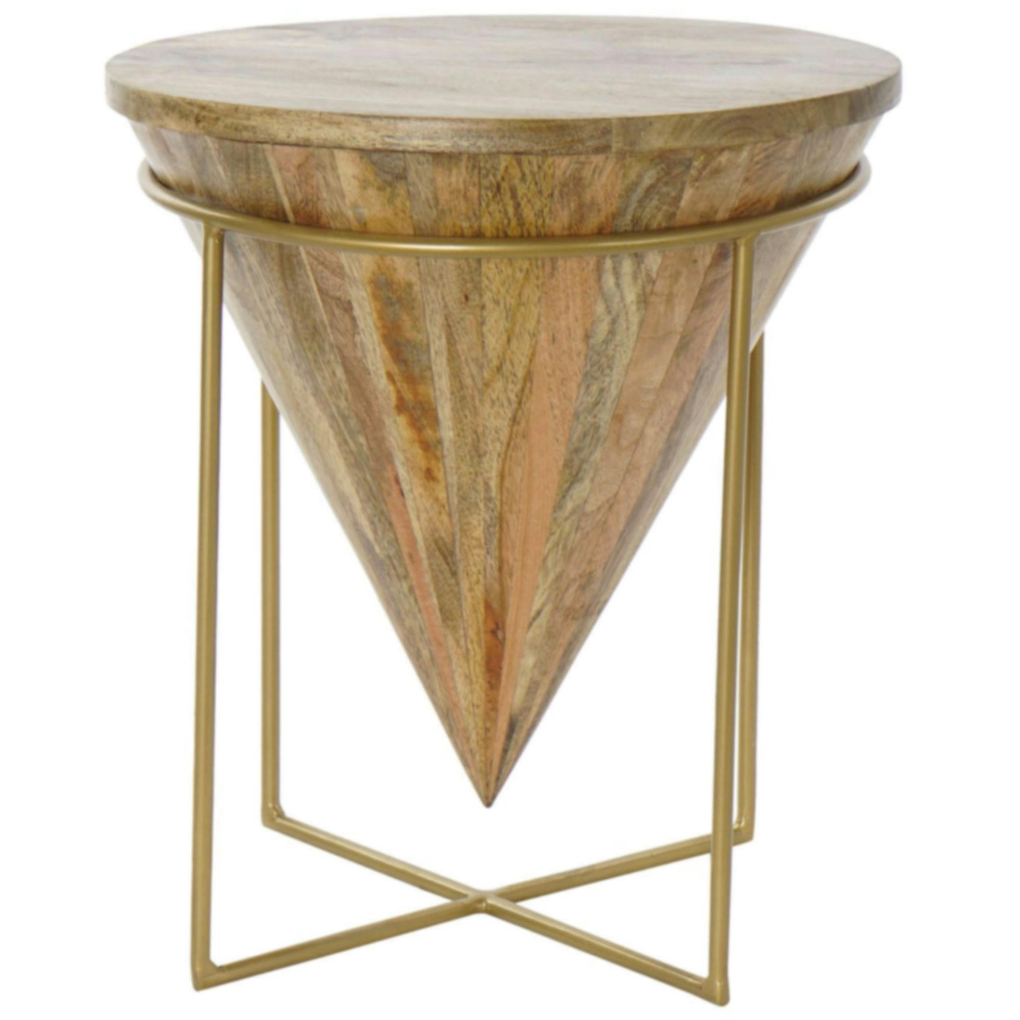 - Table d'appoint ronde en acacia et métal doré - 41x41x45cm