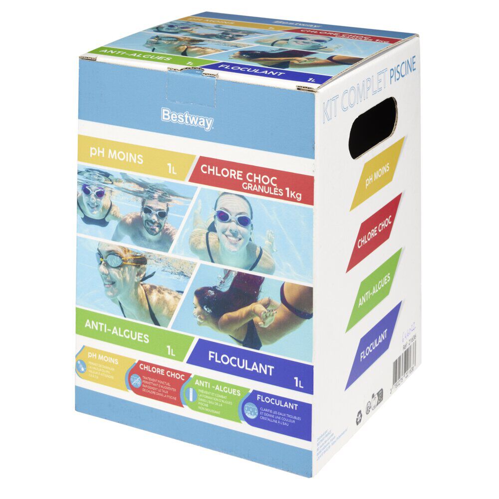 Traitement piscine Chlore choc granulés 1kg floculant 1L anti algues 1L pH moins 1L