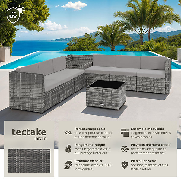 Canapé de jardin lounge pour 6 places en acier gris