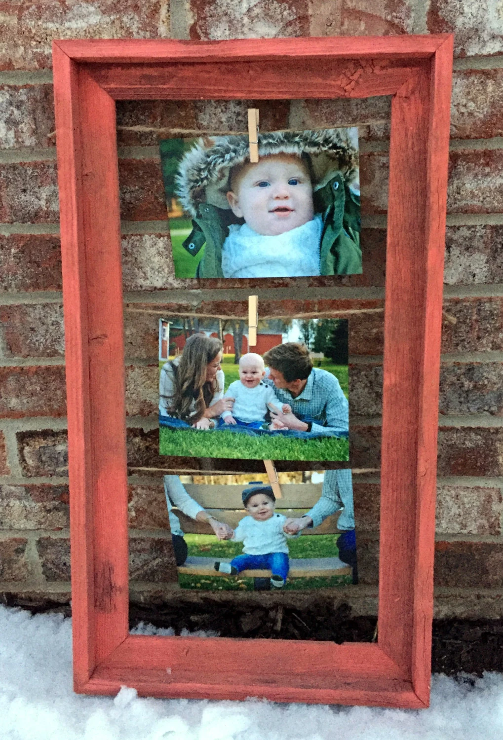 Rustic Barnwood Multi-Photo Frame with Clothespins (10” x 20”)
