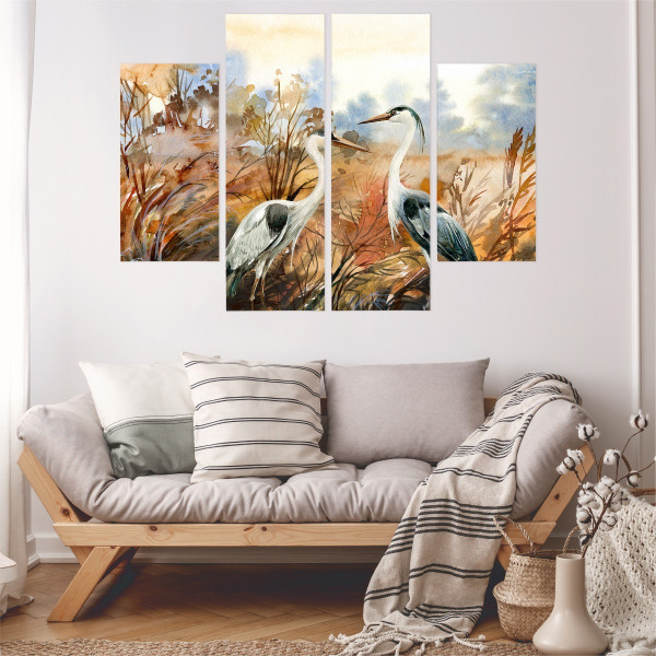Obraz 4-Częściowy PTAKI Rośliny Malunek 3D 80x60cm