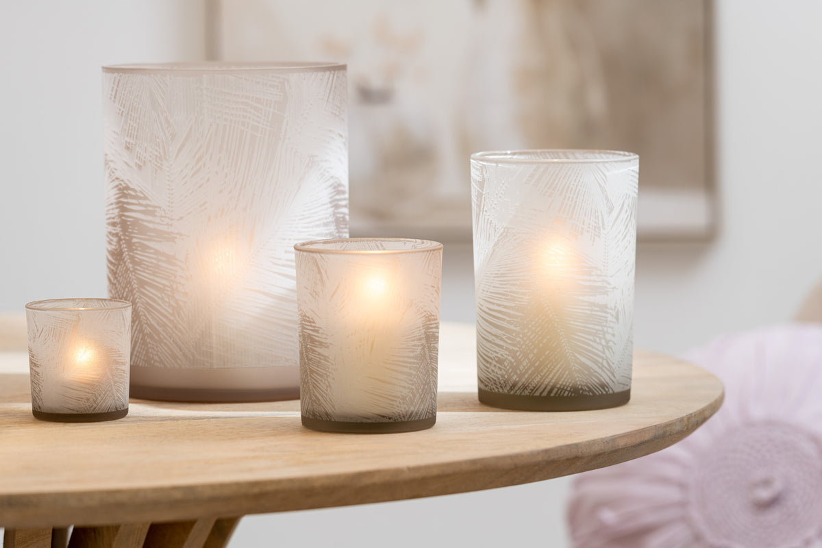 J-Line windlicht Bladeren - glas - beige - medium