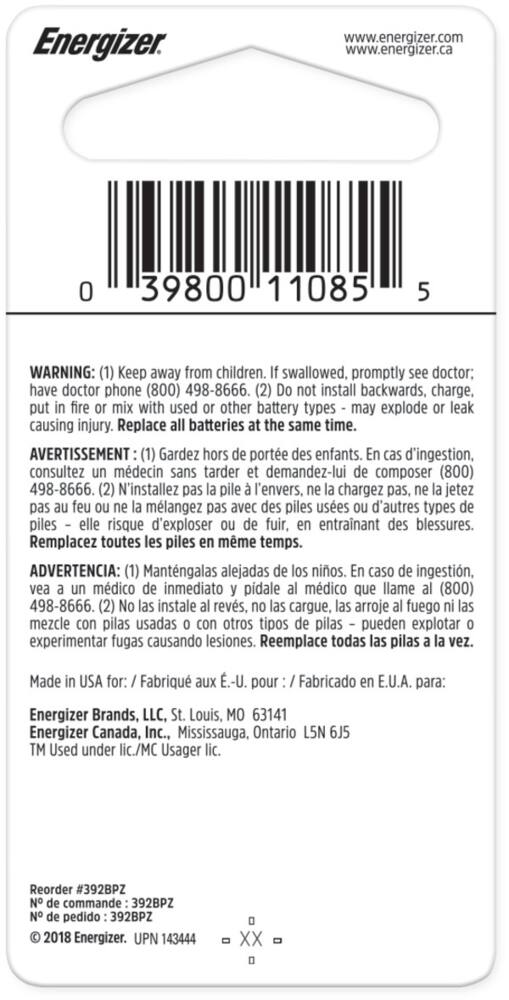 Energizer Silver Oxide 1-pk 392 1.5V / 1.5 Volt Zero Mercury Button CellBattery