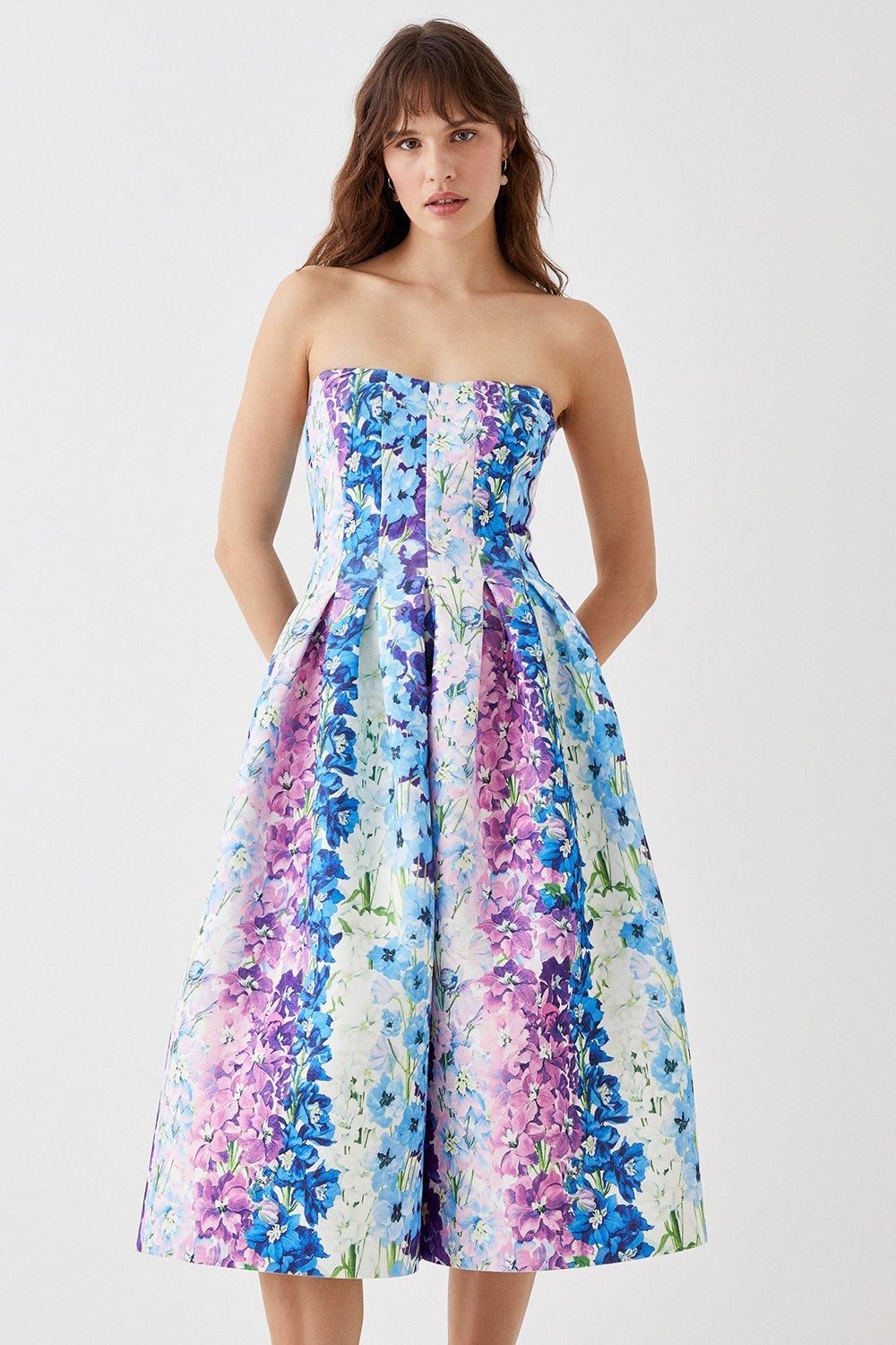 Coast Floral Stripe Scuba Corset Dress