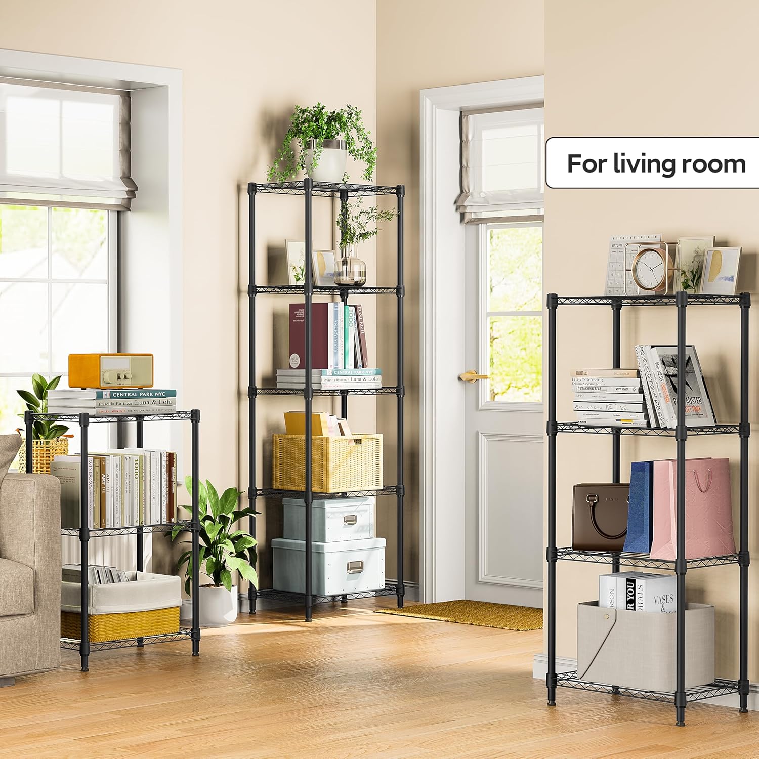M MZG 3 Tiers Shelf Metal Storage Shelves Wire Rack Closet Organizers with Wheel for Garage Kitchen Bathroom Laundry Black 11.8 D x 17.7 W x 28.8 H