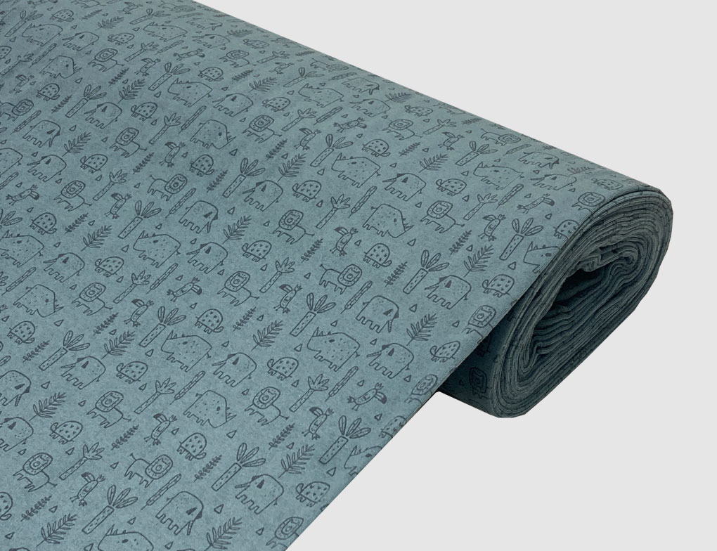 Frotteestoff Dschungeltiere Blau