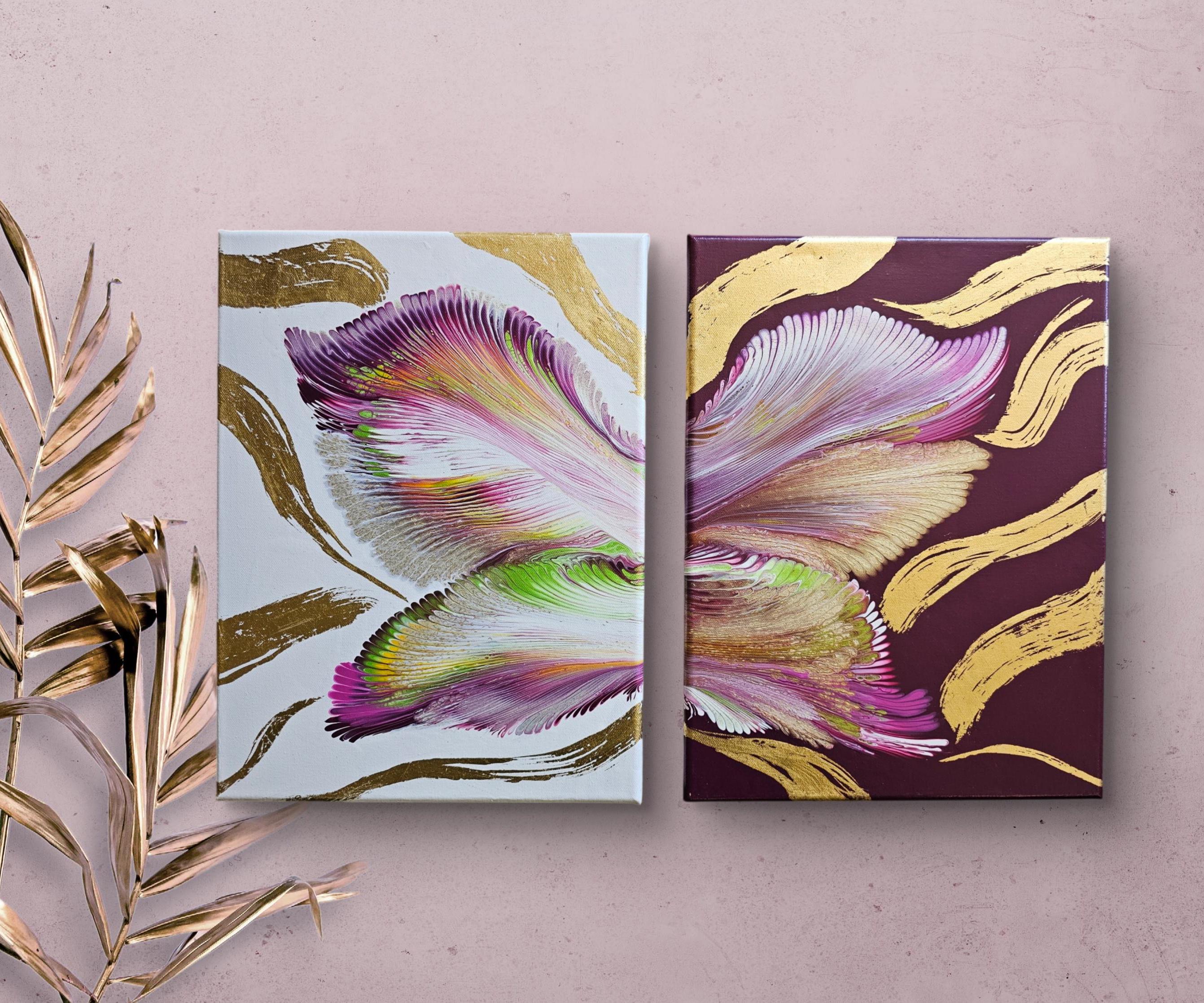 Butterfly Wing Acrylic Painting: Gold Leaf Yin Yang Wall Art