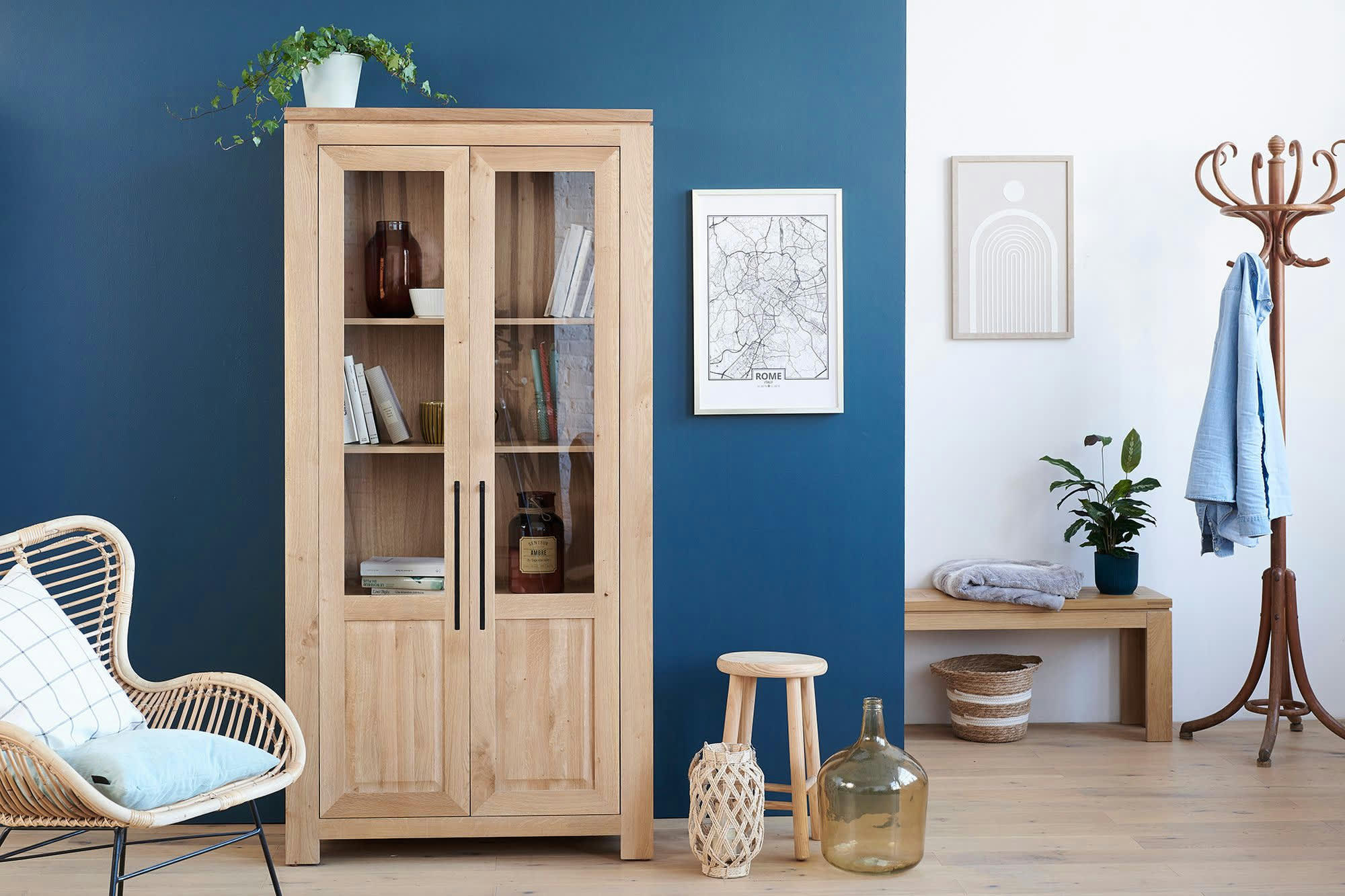 BOSTON - Vitrine moderne en chêne clair