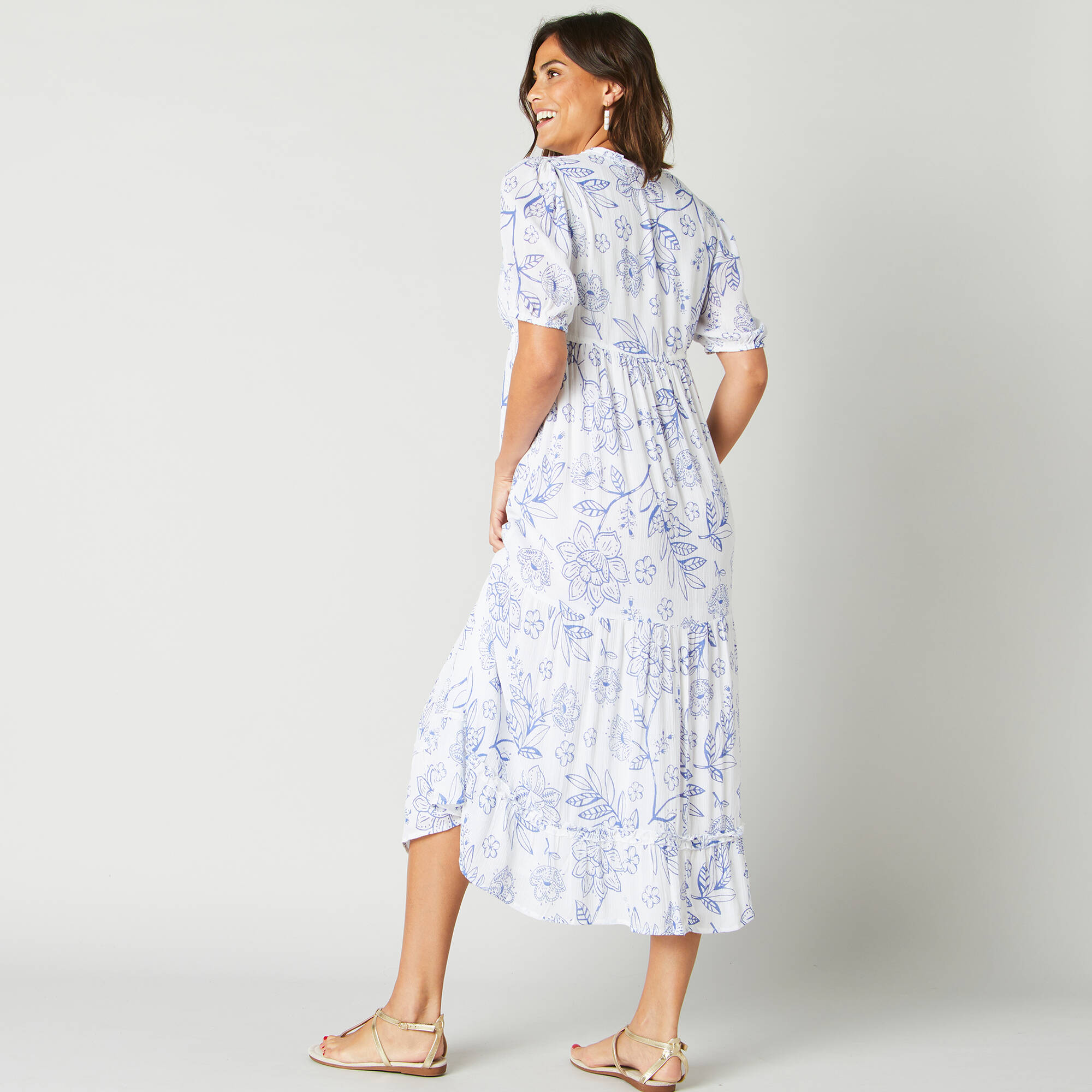Robe longue volantée imprimée