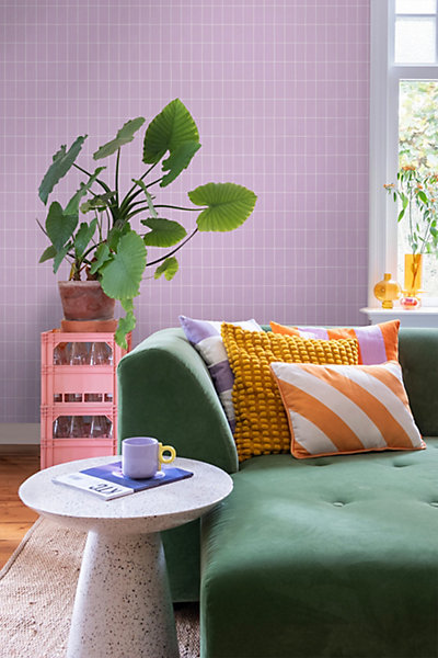ESTAhome papier peint carrelage lilas violet et blanc 53 cm x 10.05 m