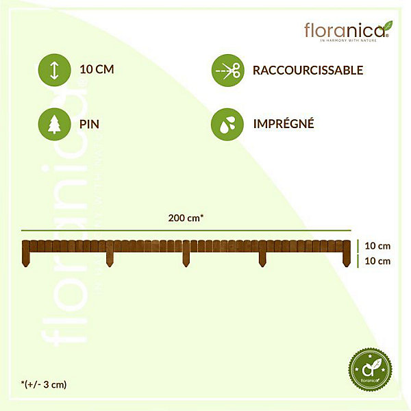 Floranica Bordure de Jardin Flexible 10 x 200 cm Brune Clôture de Pelouse en Bois, Palissade de Jardin Extérieur