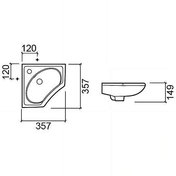 Lave mains d'angle mural céramique traditionnelle SANINDUSA 36x36 Sado blanc (robinet non inclus)