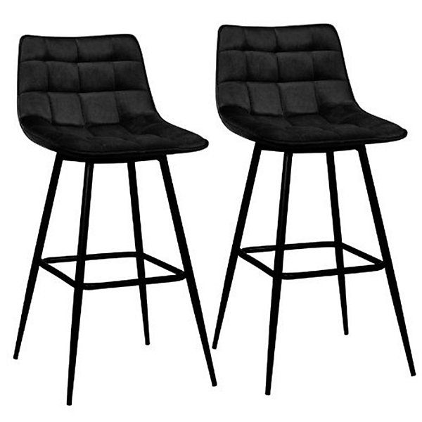 Lot de 2 tabourets de bar MADY en velours noir