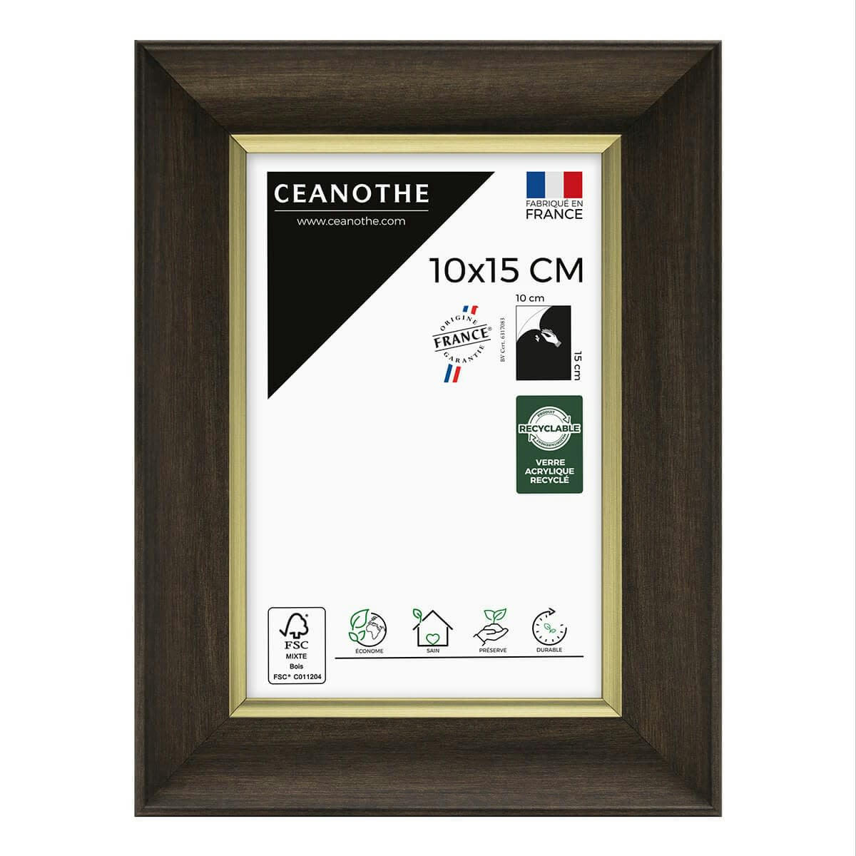 LUNA - Cadre photo ébène et doré 10x15 cm résine recyclée