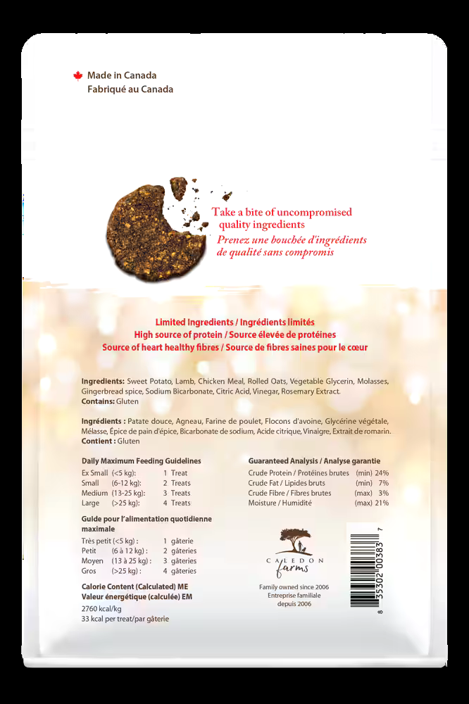 Caledon Farms All Natural Protein Dog Treat Cookies, Lamb with Ginger Spice, 227-g