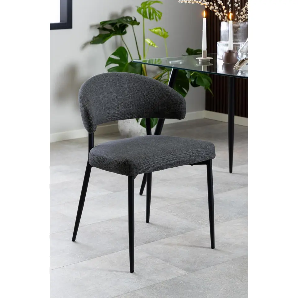 Eetkamerstoel Grijs - Zithoogte 47,5cm - Catania - Set van 2