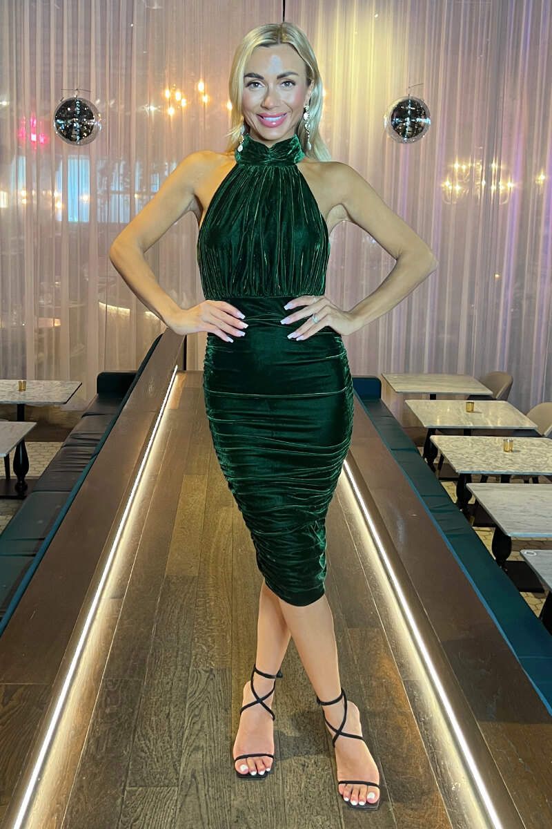 AX Paris Green Velvet Halterneck Midi Dress