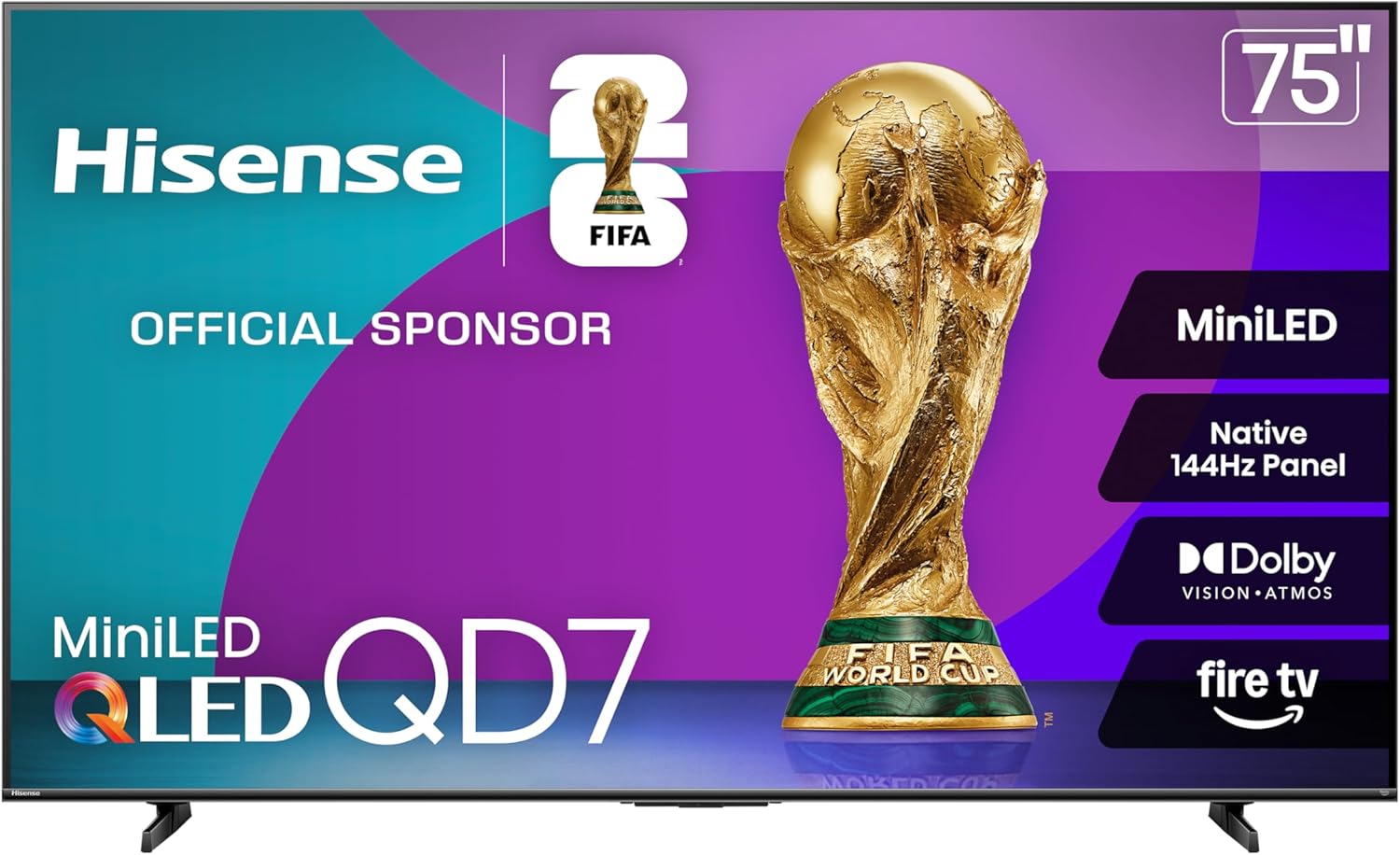 Hisense 75 QD7 Mini-LED 4K Smart Fire TV - QLED  144Hz  HDR10+  Dolby Vision/Atmos  Game Mode Pro  Alexa Built-in (75QD7QF)