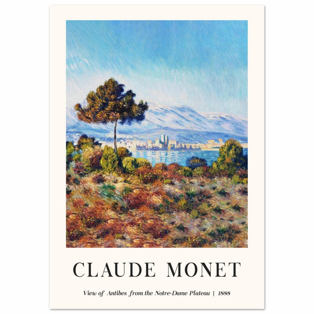 Artfulprints Poster Claude Monet - View of Antibes, from the Notre-Dame Plateau  - A4 21x29.7 cm - Blauw