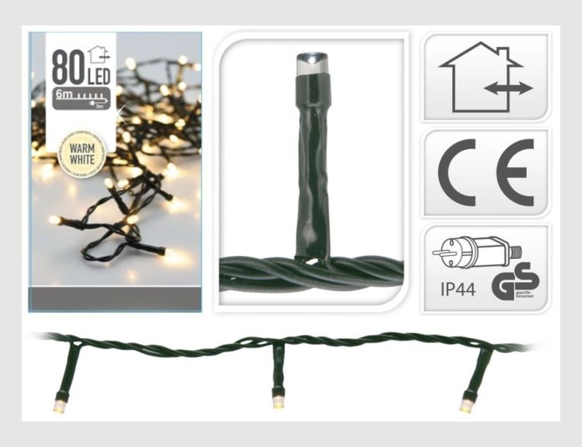 LED-Lichterkette 80 LEDs warmweiß 6m für innen & außen