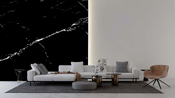 Panneau 2500x1200x25mm en véritable marbre de Marquina sur composite à chants nus