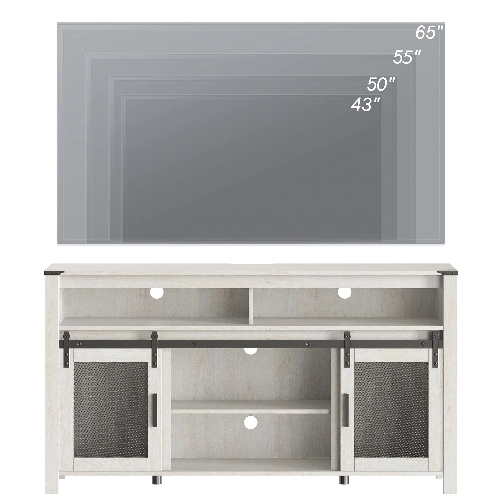 Farmhouse Highboy TV Stand with Mesh Barn Doors, Adjustable Shelf