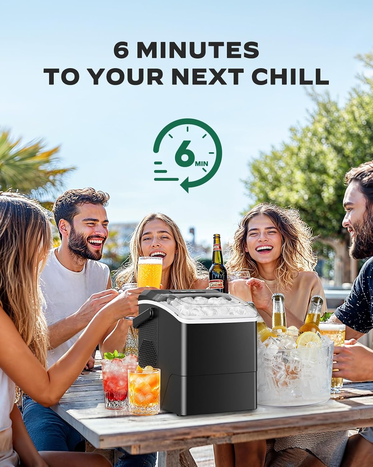 Marsail Ice Makers Countertop, 26 lbs per Day, Fast Ice in 6 Minutes, Self-Cleaning Ice Maker, Compact Countertop Ice Machine for Home, Kitchen/Office/Parties