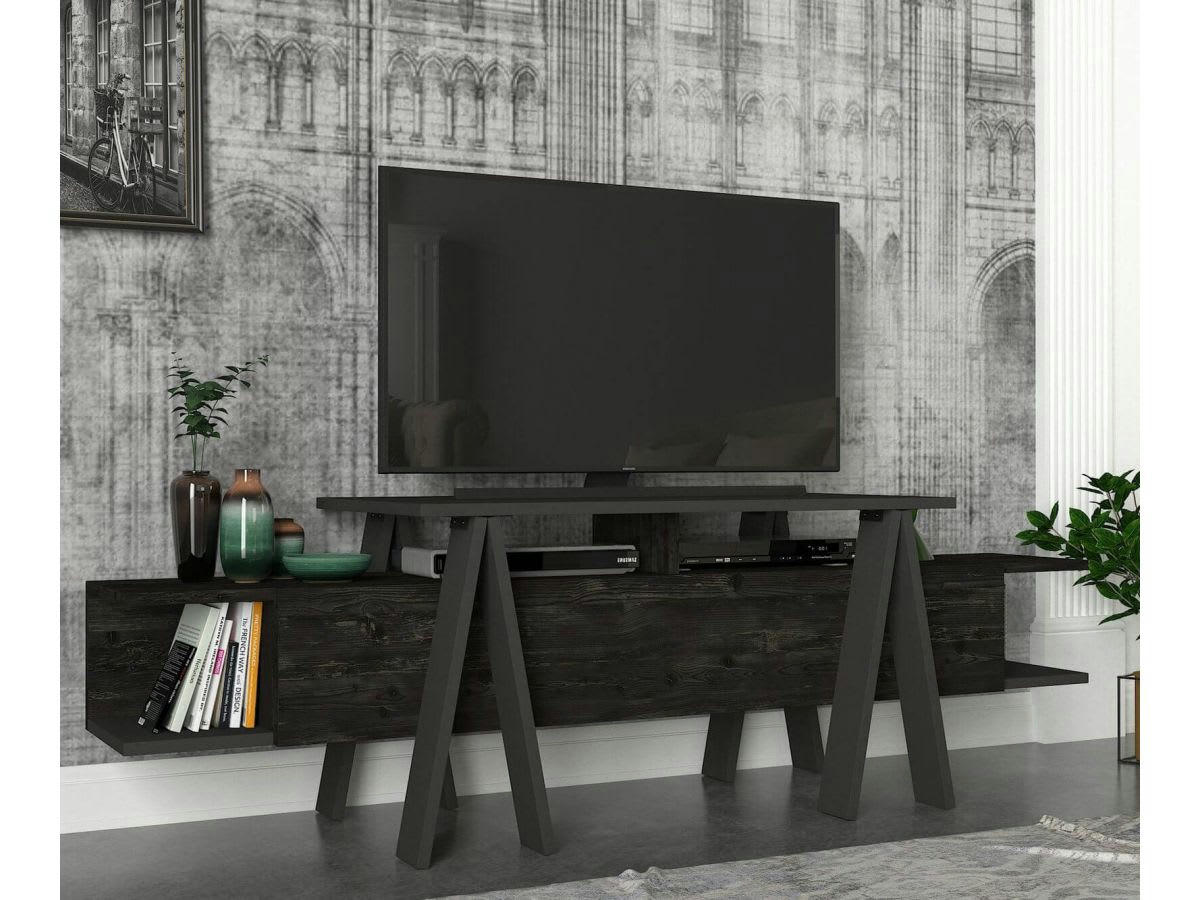 FINKA - FINKA Meuble TV noir et anthracite