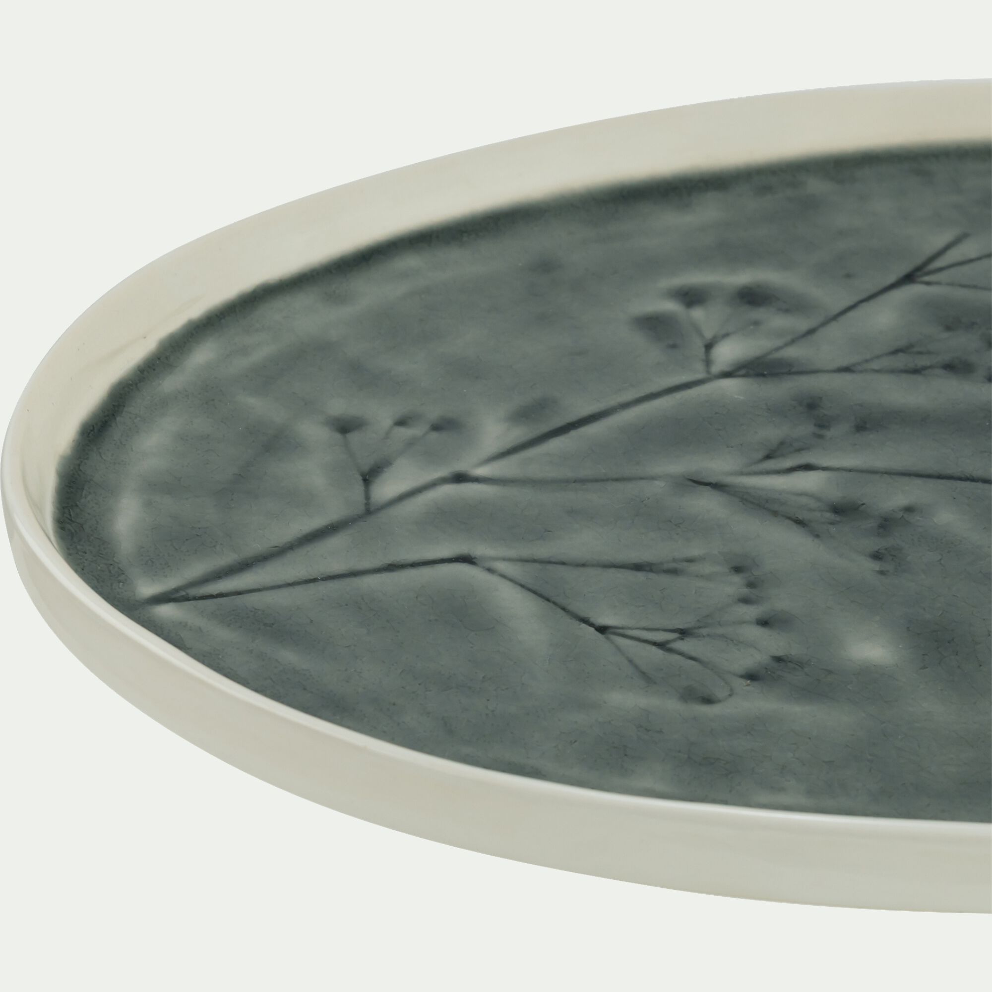 LAGON - Plat de présentation en grès L22,3cm - bleu autan