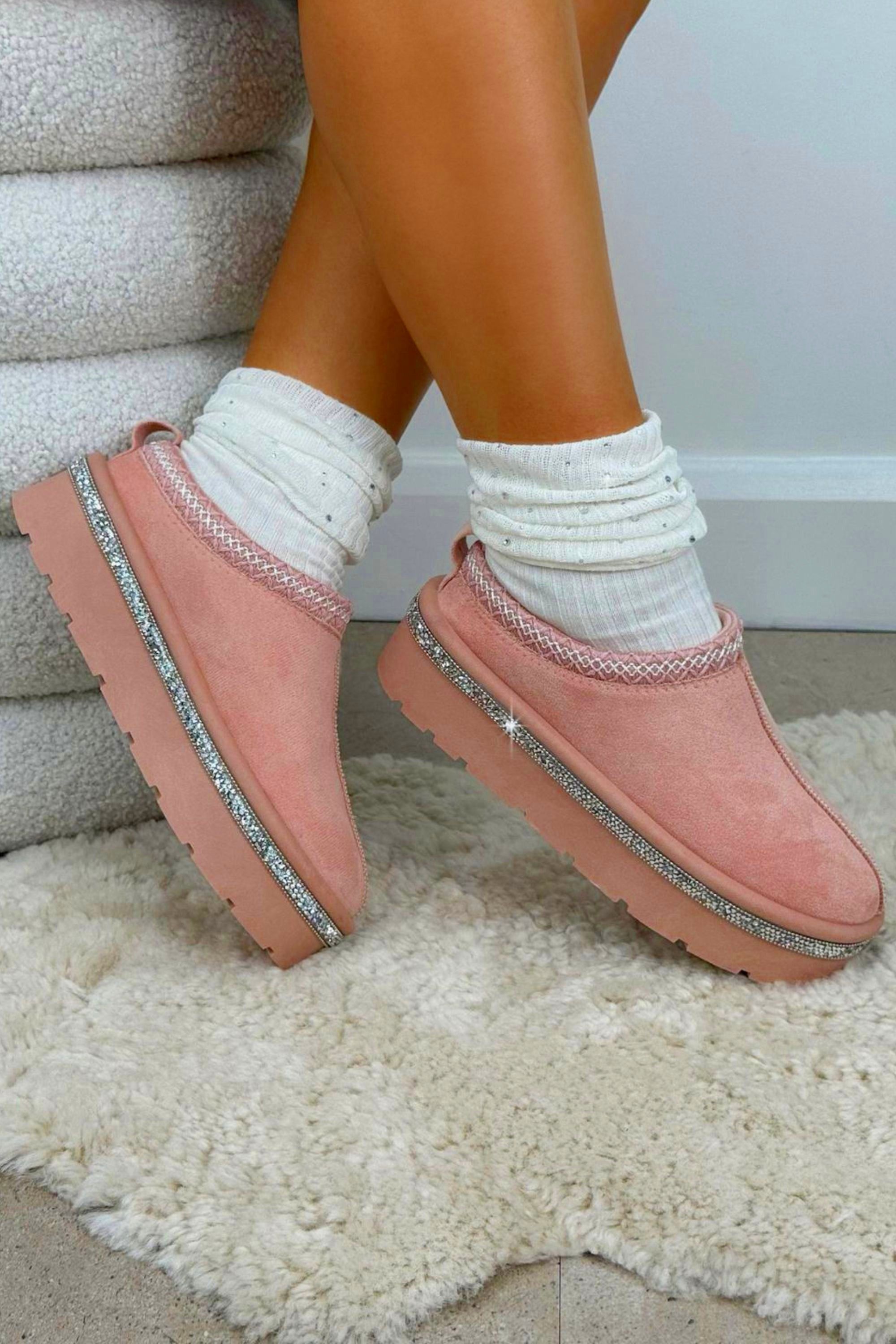 Love Lemonade Crystal Platform Tazgirl Faux Fur Lined Slippers Limited Edition