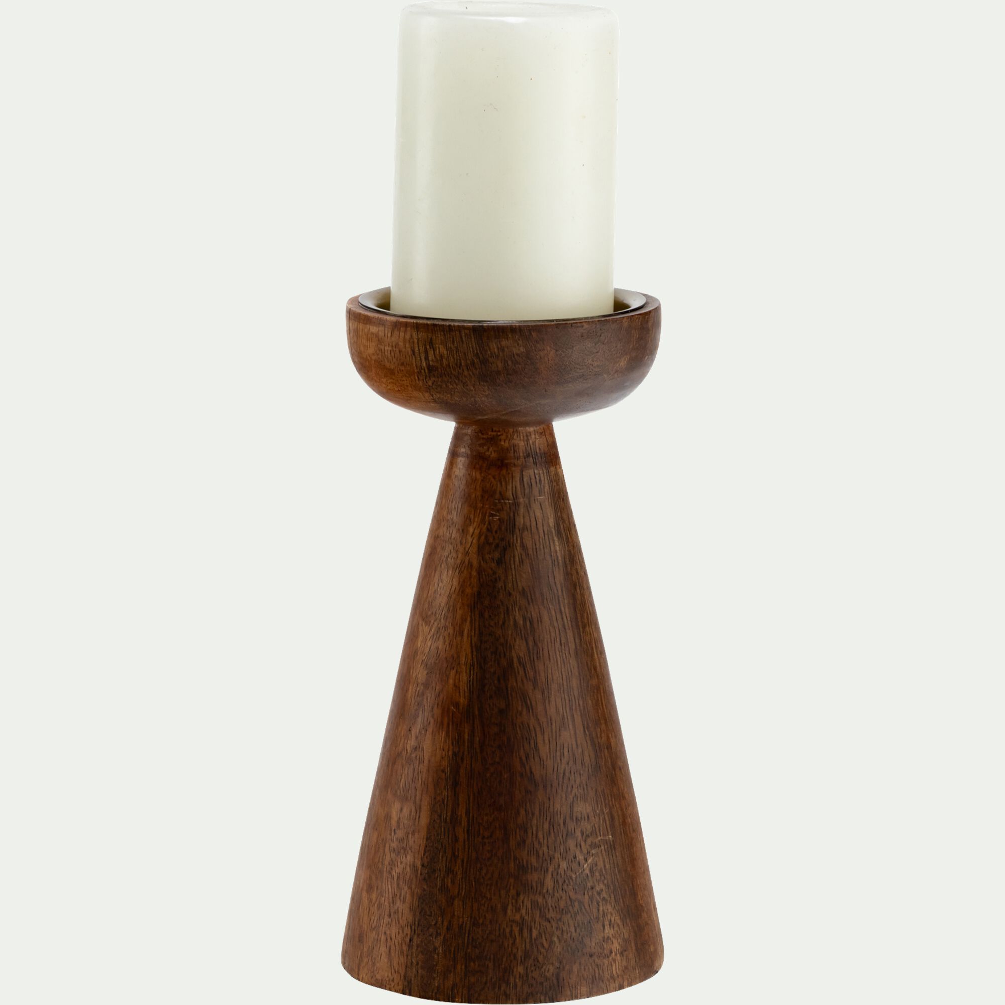 ALYA - Bougeoir sur pied en bois de manguier H21,5cm - bois foncé