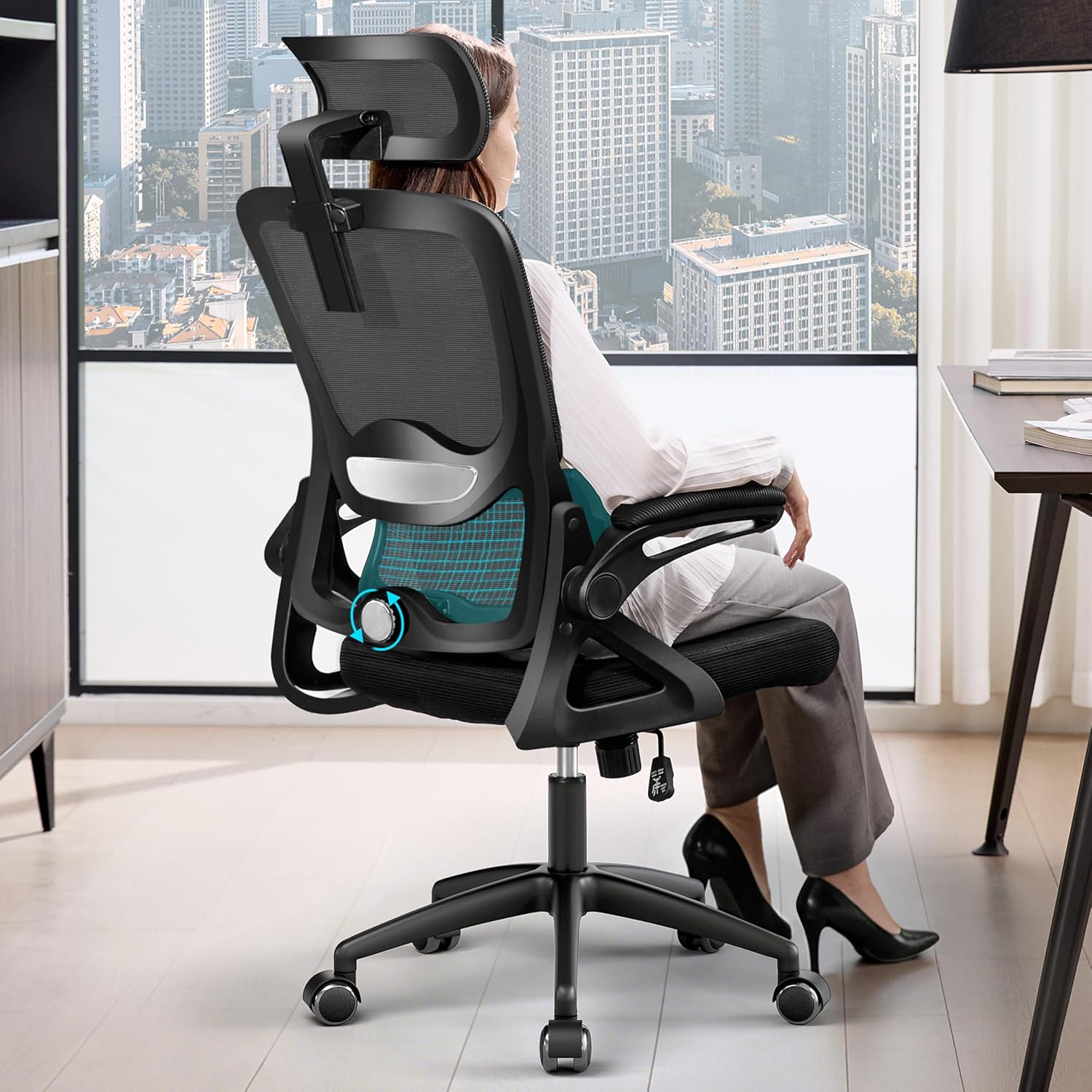 Ergonomic Office Chair,Mesh Office Chair with Lumbar Support,High Back Desk Chair with Flip-up Arms,400 lbs Big and Tall Computer Chair with Headrest,Comfy Desk Chairs