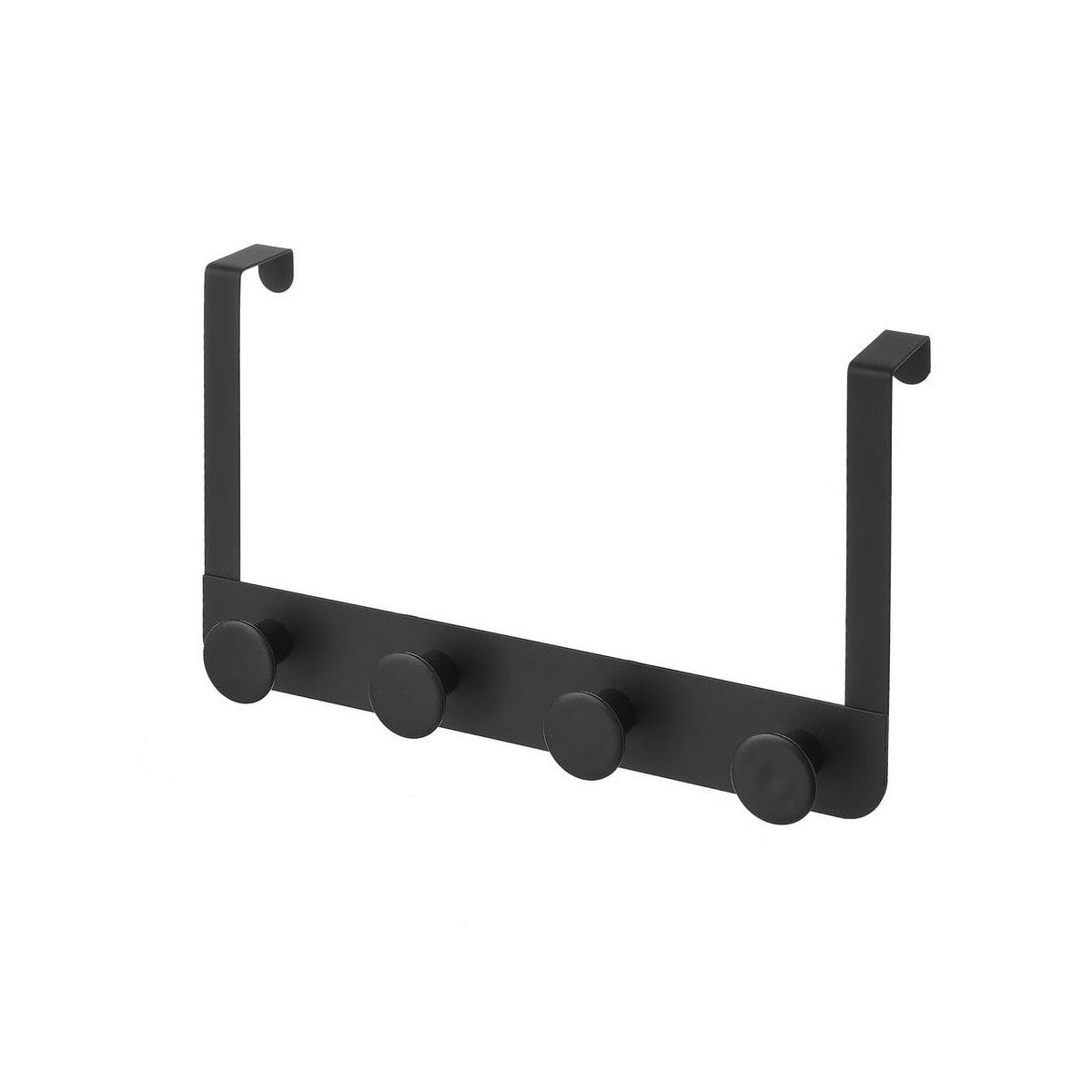 MÉTAL - Portemanteau de porte 4 crochets en métal et ABS noir 35x8,5x20cm