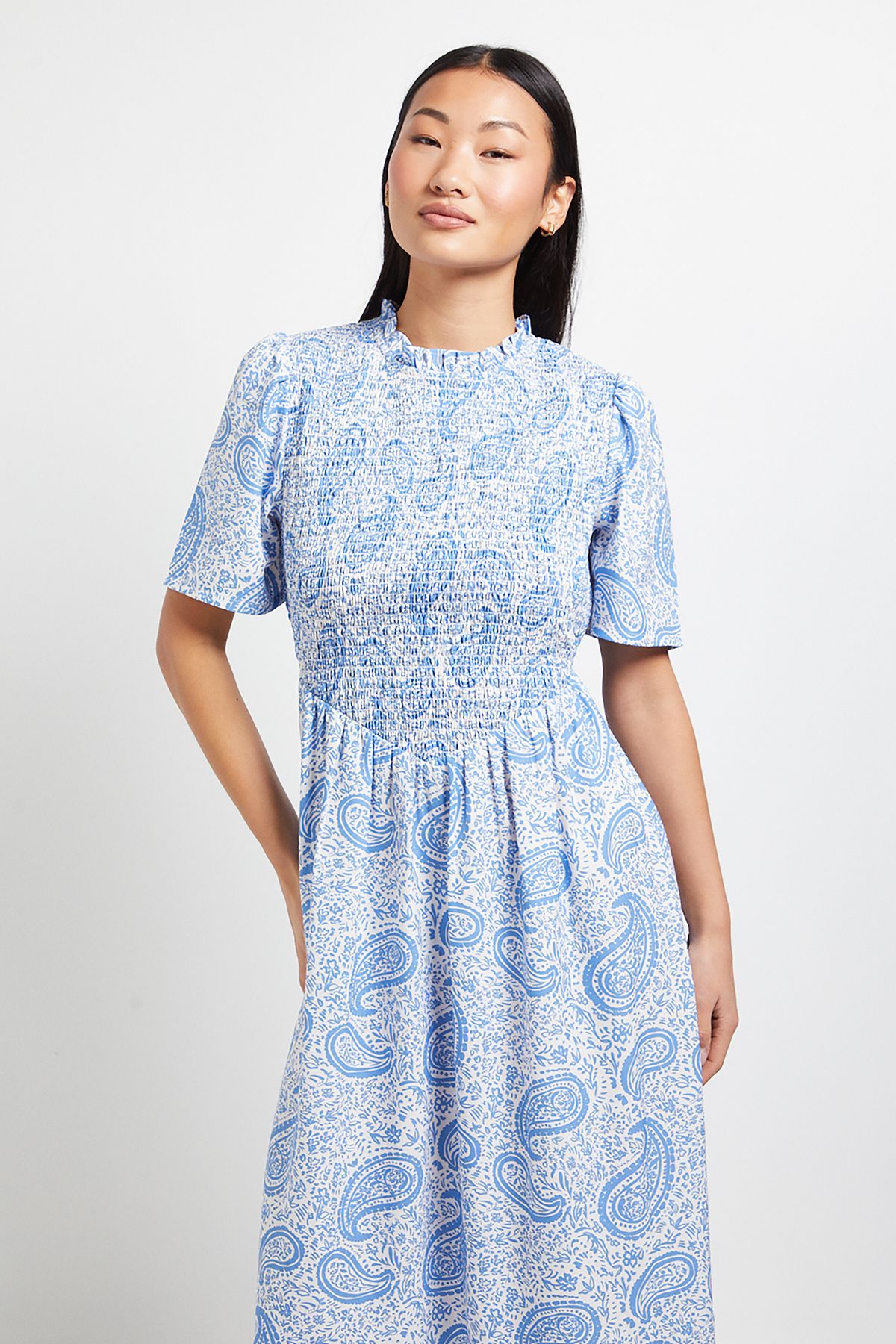 Dorothy Perkins Petite Paisley Shirred Bodice Drop Waist Midi Dress