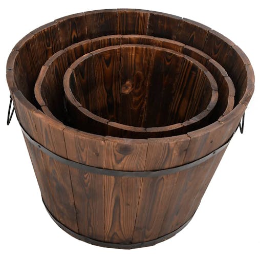 NNEVL 3 Piece Wooden Bucket Planter Set Solid Wood Fir