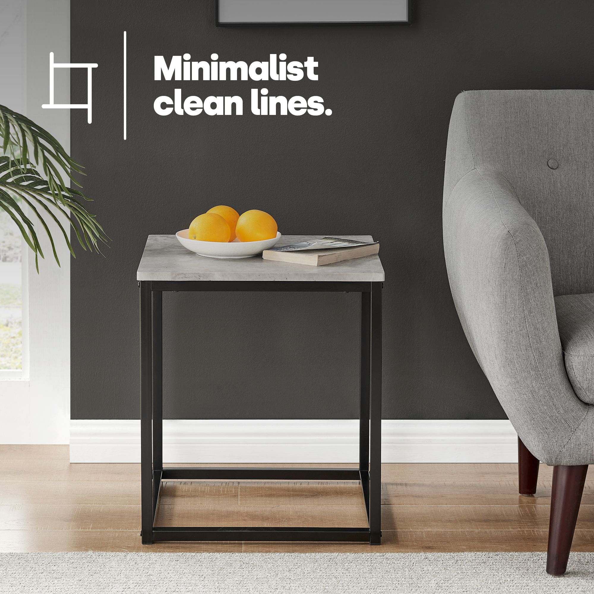 LIVIVO Industrial Concrete Effect Side Table Grey Metal Frame