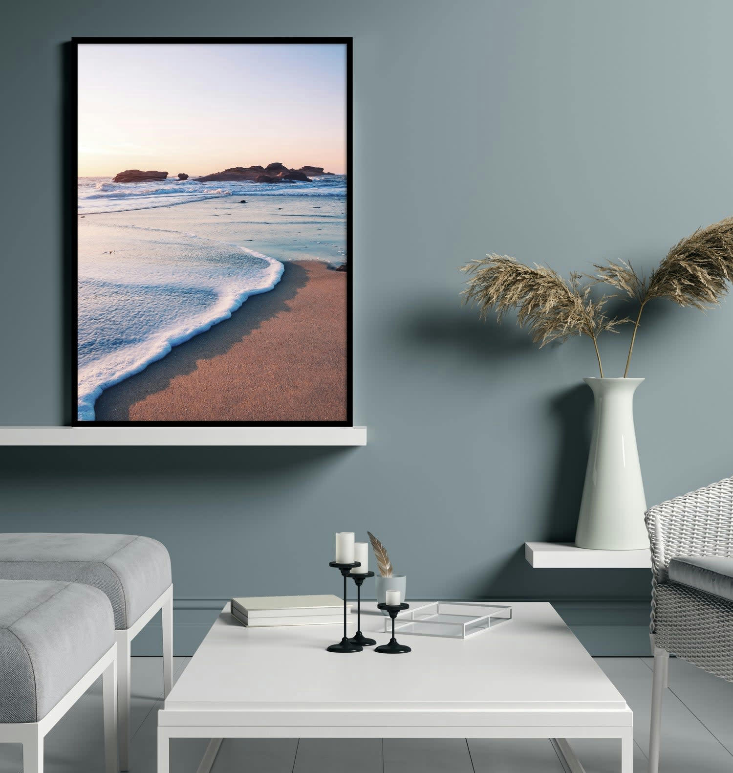 MAR - Affiche avec cadre noir - Sur la rive - 50x70