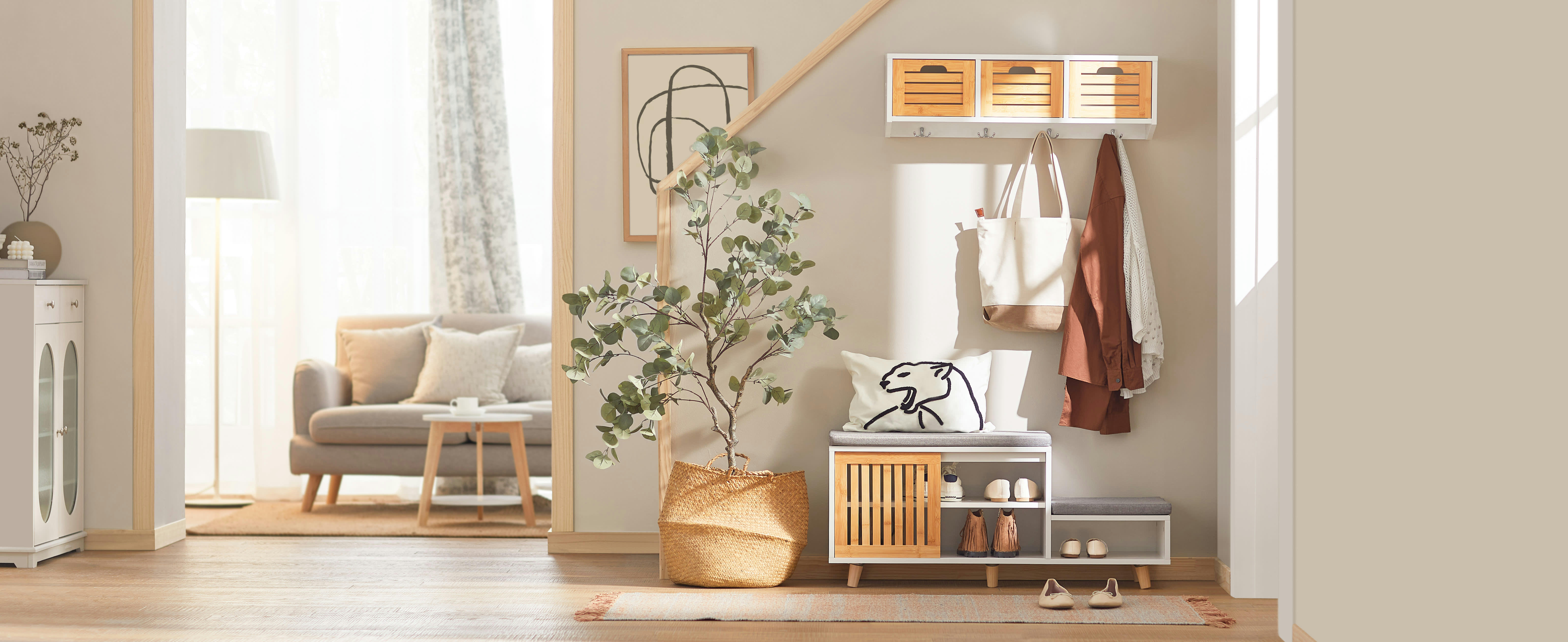 - Banc d'entrée 2 places 1 porte effet bois blanc