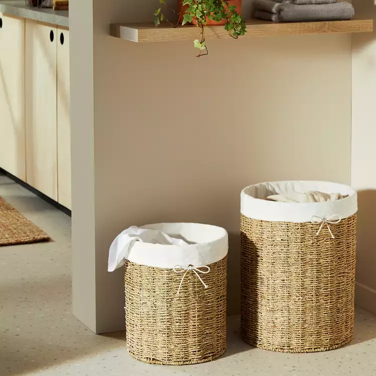Habitat Pack of 2 Seagrass Lined Storage Basket - Natural