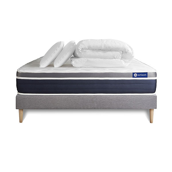 Pack sommier kit matelasMémoire de forme avec couette et oreillers