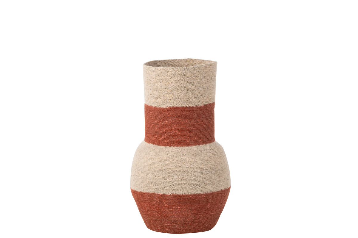 J-Line vaas Strepen - zeegras - naturel/terracotta - 52 cm hoog