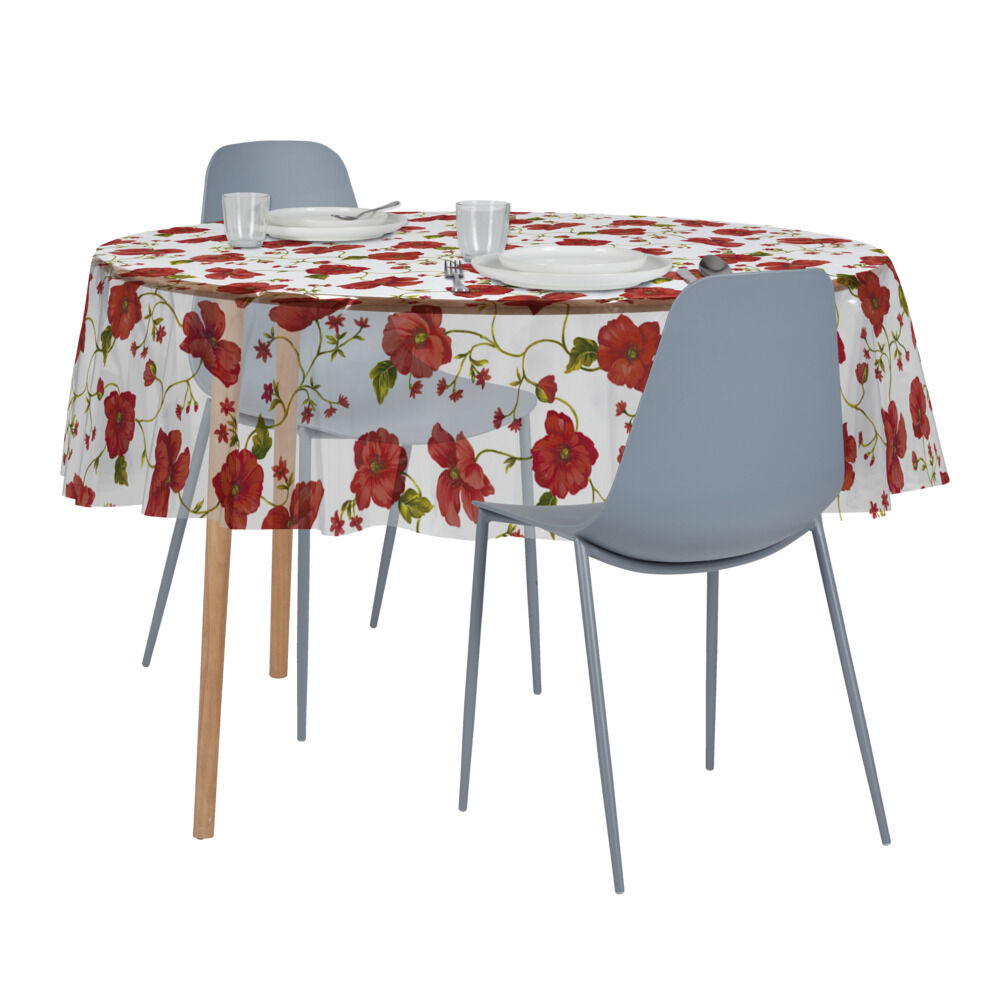 Nappe cristal ronde transparente motif coquelicot Ø150cm