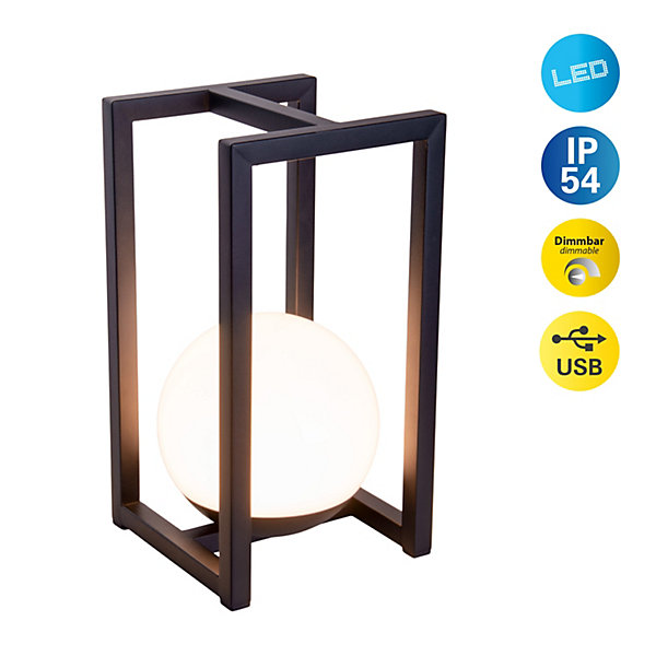 Lampe décoration LED KALI balcon terrasse table métal plastique noir LED fixes 30x16x16cm