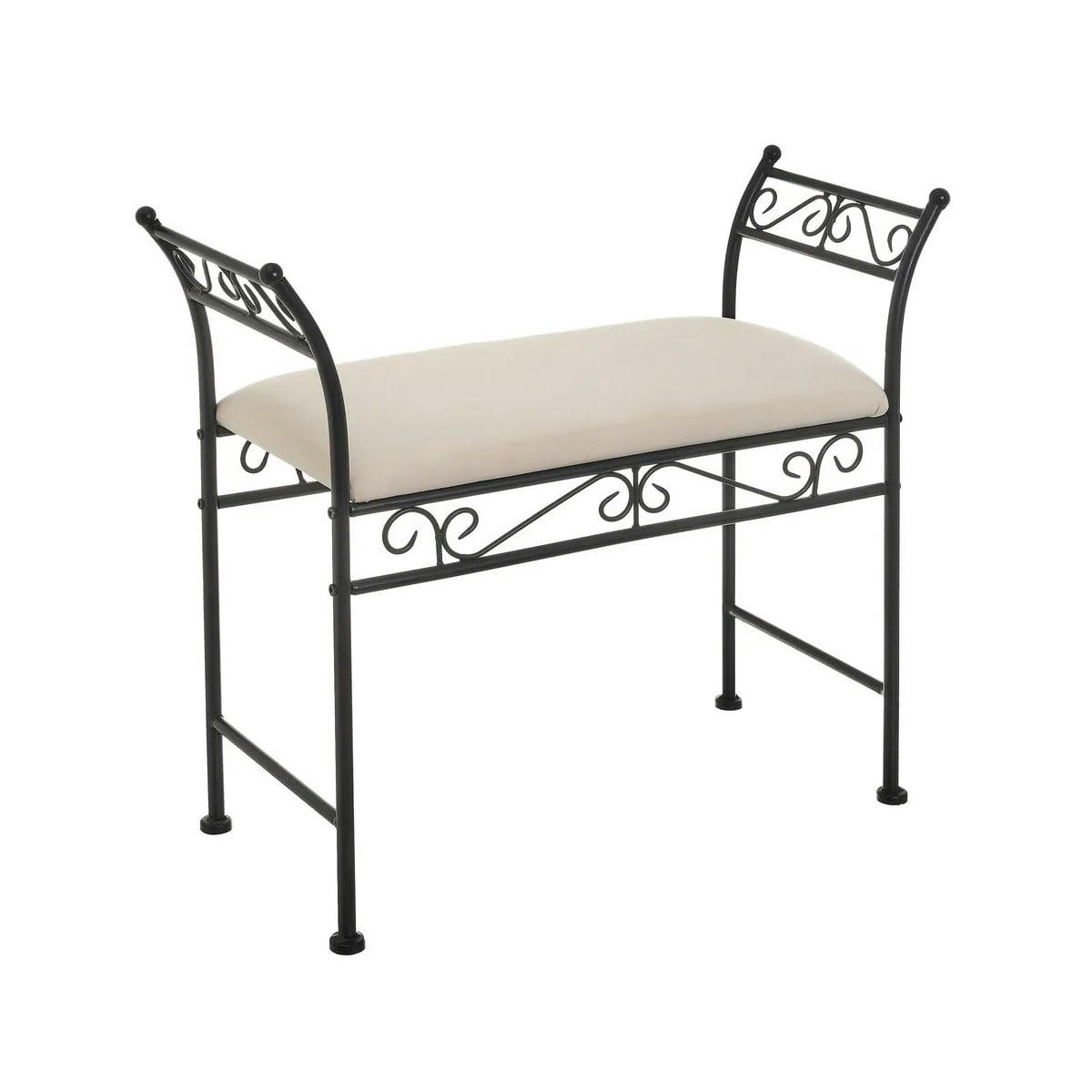 - Banquette en métal noir et assise rembourrée coton beige 74x30x63cm