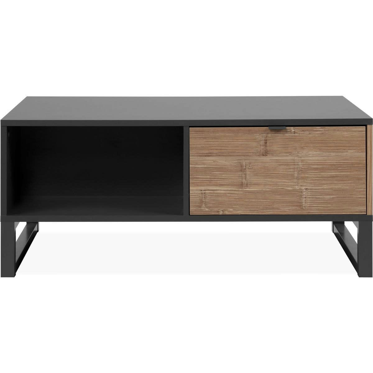 PALMA - Table basse 1 tiroir anthracite et effet chêne 108 cm
