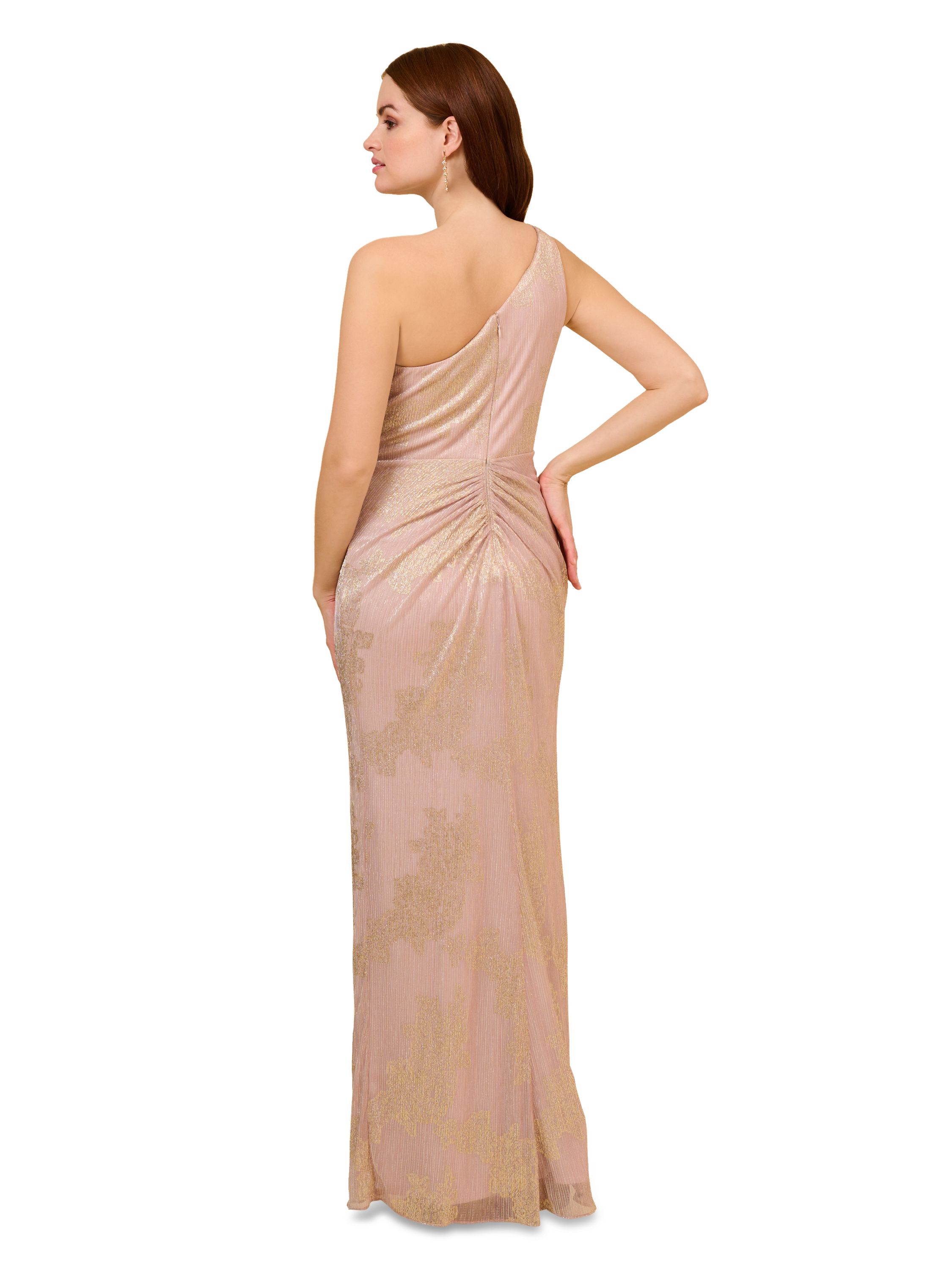 Adrianna Papell Metallic One Shoulder Gown