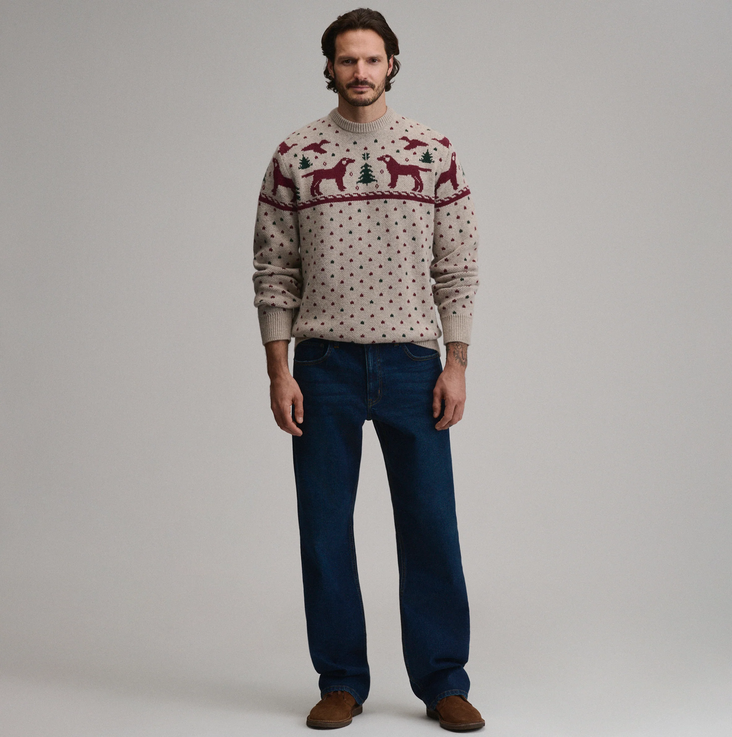 Men's Holiday Festive Crew Dog Sweater