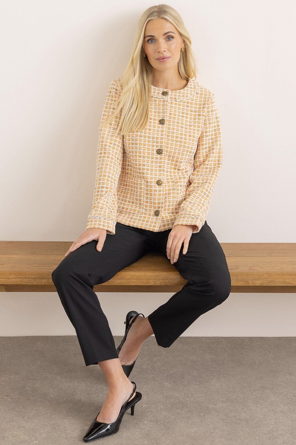 Klass. Square Pattern Textured Collarless Jacket